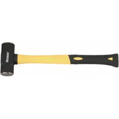 Steel engineering hammer with a 3 lb head weight and 1 1/2 in diameter octagonal face. Overall length of 15 in with a fiberglass handle. Suitable for heavy striking tasks such as driving chisels, aligning metal parts, and demolition in industrial settings.
