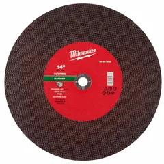 Type 1 cut-off wheel for concrete and masonry. 14" diameter, 1/8" thickness, 1" arbor. Silicon carbide abrasive, 30 grit. For cutting brick, block, stone, and similar materials.