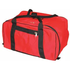 This duffel bag is constructed from red nylon for visibility and durability in rugged outdoor environments. It offers a 5,200 cubic inch interior volume and measures 24 inches in length, 13 inches in width, and 13 inches in height. Suitable for storing and transporting gear in wildland settings.