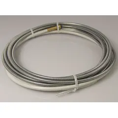 Steel liner assembly for Tweco MIG guns, model 44-3545-15 from the 44 series. Measures 0.045 in diameter and 15 ft in length. Guides welding wire from the feeder to the contact tip, ensuring smooth delivery in industrial welding applications.