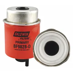 Cellulose media can-type fuel/water separator cartridge with attached grommet. Overall length 5 5/16 in, outside diameter 3 1/4 in. Designed for JCB construction equipment to remove contaminants and separate water from diesel fuel.