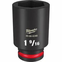 This 3/4" drive impact socket features a 1-9/16" SAE hex size with a 6-point deep design for use with impact tools. The friction retention type ensures secure attachment. Suitable for heavy-duty fastening and loosening in industrial, automotive, and construction applications.