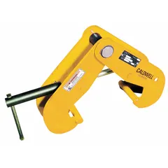 Steel beam lifting clamp with bottom mount location. Max jaw opening of 13 1/4 in and overall depth of 6 in. Used for lifting and positioning steel beams in construction, rigging, and industrial maintenance.