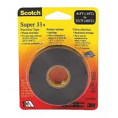 Vinyl rubber electrical tape rated for 600 V. Each roll is 3/4 in wide, 17 3/8 yd long, and 7 mil thick. Supplied in a 100-pack. Used for insulating and splicing wires and cables in electrical applications.