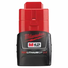 This 12V DC, 3 Ah battery is designed for use with Milwaukee M12 cordless tools. It powers drills, impact drivers, and screwdrivers for light-duty fastening, drilling, and assembly tasks. The battery is not oil-resistant; avoid exposure to oils and solvents.
