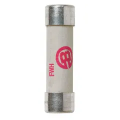 Fast-acting cylindrical fuse rated 5 A, 500 V AC and 500 V DC. Non-indicating type from the FWH series. Used for overcurrent protection of power semiconductors in AC/DC circuits.