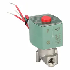 This 2-way, 2-position normally closed solenoid valve is designed for high-flow applications. It features a 1/4 in pipe size and operates on 110V AC voltage. The watertight coil enclosure allows use in damp or washdown environments. Typical applications include on/off control of water, air, and light oil in industrial fluid systems.
