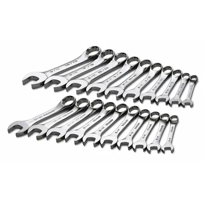 SK PROFESSIONAL TOOLS Combination Wrench Set: Alloy Steel, Chrome, 20 Tools - SAE & Metric 12-Point Combination Wrench Sets