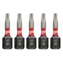 This MILWAUKEE insert bit features a T10 Torx head and hex drive for secure engagement with Torx fasteners. Made from alloy steel, it is suited for precision fastening tasks in assembly and general construction applications.