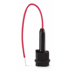 Panel-mounted inline fuse holder from the LGR series. Rated 12 A at 300 V AC, 1 pole, with 18 AWG wire leads. Used for overcurrent protection in control panels, HVAC equipment, and power distribution systems.