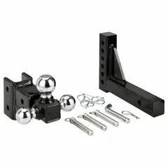 This steel ball mount kit includes a 2 in ball and features a solid shank with a 1-7/8 in ball diameter. The adjustable hitch ball style allows for use with various coupler sizes. The powder-coated finish provides corrosion resistance for outdoor towing applications such as trailers, boats, and campers.