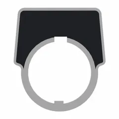 Half-round metallic legend plate for push-button stations, with 2 in overall height and 1 3/4 in overall width. Constructed of silver aluminum with a black notch. Used to label or identify push-button functions on industrial control panels.