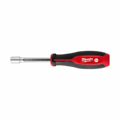 This pass-through nut driver features a hollow hex design that allows it to work over long threaded rods. The magnetized tip holds fasteners securely. Suitable for driving and removing hex nuts and bolts in confined spaces common in electrical, mechanical, and construction tasks.