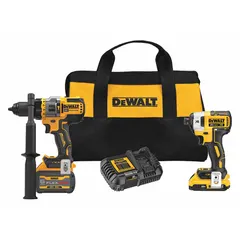 This 20V MAX* cordless tool combination kit includes a hammer drill and an impact driver for drilling and fastening tasks. The hammer drill provides impact drilling capability for masonry, wood, and metal, while the impact driver delivers high torque for driving screws and fasteners. Suitable for construction, renovation, and maintenance applications requiring portability.