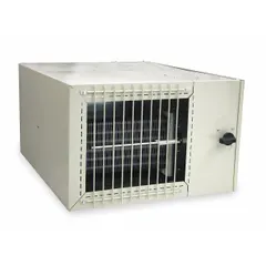This electric plenum heater is designed for forced-air heating systems, providing supplemental electric heat in supply ducts. It operates at 208V AC, single phase, with a 3kW wattage output and airflow of 350/400 CFM. Dimensions are 12-1/2 in height, 24 in width, and 19-1/2 in depth.