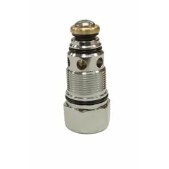 Brass lockshield cartridge for wash fountain mixing valves. Regulates water flow to maintain balanced temperature and pressure. Used as a replacement part in wash fountain valve assemblies.