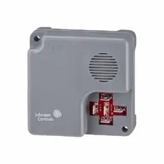 Duct-mounted sensor for measuring temperature and relative humidity in HVAC air streams. Outputs 0 to 5V DC humidity signal with ±3% full scale accuracy and temperature accuracy of ±0.34°F. Plastic housing with screw terminal connections, compatible with building automation systems for monitoring and control.