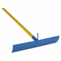 This concrete placer features a 20-inch steel blade for spreading, leveling, and pulling wet concrete. The fiberglass handle with steel components provides lightweight strength and electrical insulation. Suitable for manual concrete handling in flatwork applications.