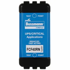 The BUSSMANN FCF40RN is a Class CF fast-acting cube fuse rated for 40 A at 600 V AC and 600 V DC. It provides overcurrent protection in a compact, non-indicating form factor suitable for panel or enclosure mounting. Typical applications include industrial equipment, motor control centers, and power distribution systems requiring rapid fault response.