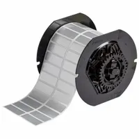 Pre-Cut Label Stock Roll: 1/2 in x 1 1/2 in, 1 1/2 in x 1/2 in, Metalized Polyester, Silver (MPN B33-37-435)