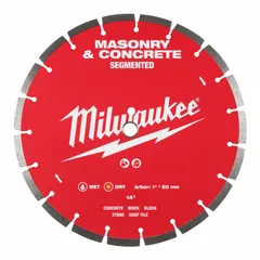 This 14 in diameter diamond blade with a 1 in arbor is designed for cutting masonry materials. The segmented rim allows for efficient material removal in both wet and dry applications. Suitable for use with masonry saws on concrete, brick, and stone.