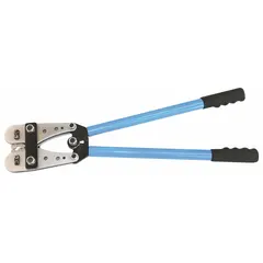 Manual hexagon crimper designed for compression lugs and splices. Features a controlled-cycle mechanism for consistent crimping force. Overall length of 24 7/8 inches with rubber grip. Suitable for terminating cables in electrical and industrial applications.