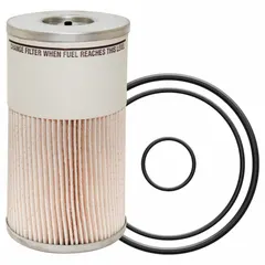 Cartridge-type diesel fuel filter with cellulose media, 3 3/4 in outside diameter, 11/16 in inside diameter, and attached grommet. Used in fuel systems of buses and other diesel vehicles to remove contaminants.
