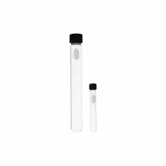 Colorless glass culture tube with round bottom, 20 mm body diameter, 150 mm overall height, and phenolic closure. Not graduated. Suitable for microbial culture, sample storage, mixing, incubation, and general laboratory procedures.