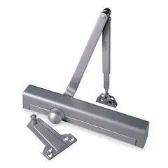 Grade 1 heavy duty door closer with adjustable spring size 6, non-hold open, and regular arm. Suitable for interior or exterior use, ADA compliant, and supports parallel, standard, or top frame mounting. Used to control door closing speed and force in commercial or industrial facilities.