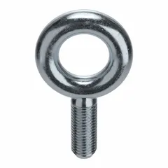 Steel, zinc-plated machinery eye bolt without shoulder. Thread size 5/8"-11, thread length 4 in. Nut not included. Made in USA. Used for lifting and rigging in industrial applications.