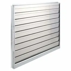This backdraft damper is designed for horizontal mounting in ceiling or roof ventilation systems. It features a single-panel flat blade that opens vertically to allow airflow up to 2250 fpm and closes to prevent reverse flow. The damper has a felt construction and measures 37 inches in height, 37 inches in width, and 2 inches in depth.
