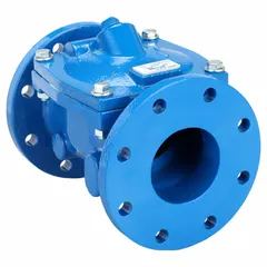 Ductile iron inline swing check valve with 4 in pipe size and flange x flange connections. Designed for inline installation to prevent reverse flow in piping systems. Suitable for water and wastewater applications such as pump stations and treatment plants.