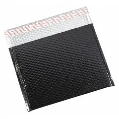 Black bubble mailers with a usable width of 13 3/4 inches and usable length of 11 inches. Each mailer includes a tear strip for easy opening. Suitable for shipping fragile items such as electronics, jewelry, or documents.