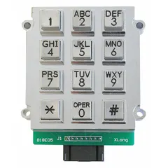 Silver stainless steel keypad for industrial telephones. Compatible with 394AL series and models 246, 256, 276, 394AL, and 398. Provides input functionality in harsh environments such as factories, refineries, and outdoor communication stations.