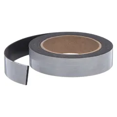 This flexible magnet roll features an indoor adhesive on the nonmagnetic side for attachment to walls, workbenches, or shelving. The magnetic side holds lightweight ferrous items such as tools, parts, or signage. Commonly used in workshops, retail displays, and industrial organization.