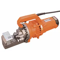 This portable corded rebar cutting shear operates on 115V AC and delivers 30 tons of cutting force. It cuts rebar up to #8 size and weighs 49.6 lb. Typical applications include on-site cutting of reinforcing steel for concrete construction and demolition.