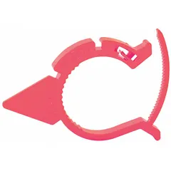 Universal red plastic indicator for visually signaling loosening lug nuts. 4-inch overall length fits a wide range of wheel types. Used for quick visual inspection of lug nut tightness on fleet and industrial vehicles.