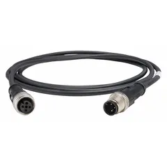 Cordset: M12 Male Straight X M12 Female Straight, 3 Pins, Black, PUR, 2 m Cable Lg, 22 AWG Wire Size (MPN XZCR1511040A2). Key specifications — Cable Jacket Color: Black; End 1 Gender: Male; End 1 Mounting Orientation: Straight; End 2 Gender: Female; End 2 Mounting Orientation: Straight; End 2 Connection Type: M12; IP Rating: IP69K; Brand: TELEMECANIQUE SENSORS.