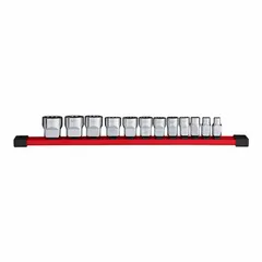 This 12-piece SAE impact socket set features a 3/8 in drive size and 12-point sockets ranging from 1/4 in to 15/16 in. The friction retention design secures sockets on the anvil during high-torque impact wrench use. Suitable for fastening and loosening bolts and nuts in automotive repair, heavy equipment maintenance, and industrial assembly.