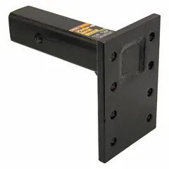 Steel pintle mount with a 2 in x 2 in shank diameter and 2 in x 9 in size. Includes a 7-3/8 in plate. Used for mounting a pintle hook on vehicles or trailers for towing applications.