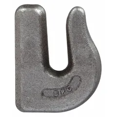 This Grade 43 forged steel tow hook is designed for welding attachment to provide a permanent towing point. With a 3/8 in overall hook size, it is suited for use on trailers, agricultural machinery, and heavy equipment where a secure connection is required.