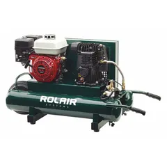 This wheeled portable air compressor is powered by a 5.5 hp Honda engine, delivering 11 cfm at 90 psi. It features a 9-gallon air tank and a 1-stage design. Suitable for powering pneumatic tools, inflating tires, and operating air equipment in locations without electrical power.