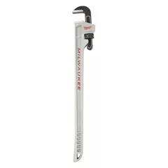 This 10-inch aluminum straight pipe wrench features a serrated jaw with 1 1/2-inch capacity for gripping and turning pipes. The ergonomic handle design reduces hand fatigue during repetitive use. Suitable for plumbing and mechanical tasks where a lightweight, corrosion-resistant tool is needed.