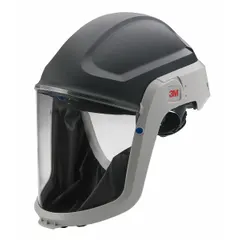 Helmet-type hard hat for use with a supplied-air respirator (SAR) system. Includes a flame-resistant faceseal, reducing ratchet, and visor covers. Universal headgear size.