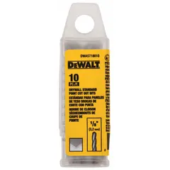 High-speed steel cut-out bits for routing precise openings in drywall. Each bit has a 1/8-inch drill bit diameter and 1 3/8-inch cutting depth. Suitable for cutting holes for electrical boxes, outlets, and switches.