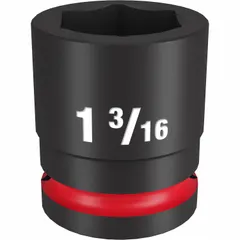 This 3/4" drive impact socket is SAE sized at 1-3/16" with a 6-point configuration. It is designed for use with impact tools to fasten or loosen hex fasteners in heavy-duty applications.