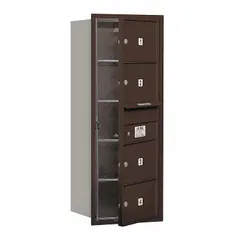 This horizontal multi-unit mailbox features four lockable doors for secure mail collection. Designed for recessed mounting, it measures 37 7/8 inches high by 17 inches wide by 16 1/2 inches deep. Suitable for organizing mail delivery in multi-tenant residential or commercial buildings.