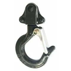 This top hook assembly is a replacement component for Dayton lever chain hoists. It includes a safety latch for secure load attachment. Compatible with hoists rated for 500 lb load capacity.