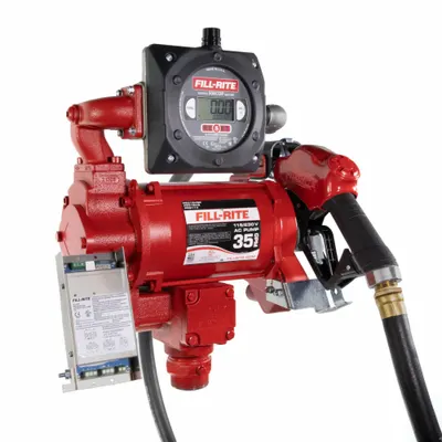 FILL-RITE Electric Drum Pump: 35 gpm Max. Flow Rate, 115/230 V AC, 3/4 hp HP, Cast Iron - Metered Bung-Mount AC-Powered Fuel Transfer Pumps