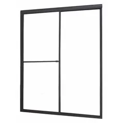 Double-sliding shower door with clear tempered glass and oil rubbed bronze frame. Overall height 70 inches, fits openings 56 to 60 inches wide. Suitable for standard tub or shower alcoves in residential bathrooms.